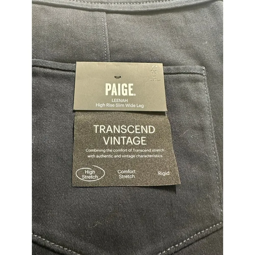 NWT Paige Leenah High Rise Slim Wide Leg Navy Blue Stretch Pants Size 30